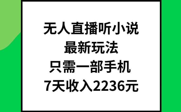 无人直播听小说最新玩法，只需一部手机，7天收入2236元【揭秘】-赛德副业库