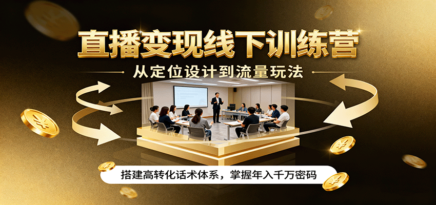 直播变现线下训练营，从定位设计到流量玩法，搭建高转化话术体系，掌握年入千万密码-赛德副业库
