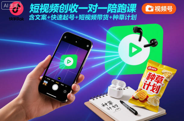 短视频创收一对一陪跑课，含文案+快速起号+短视频带货+种草计划-赛德副业库