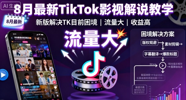 8月最新TikTok影视解说教学,新版解决TK目前困境,流量大,收益高-赛德副业库