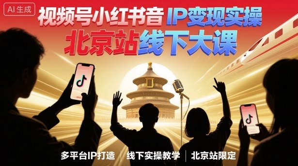 视频号小红书抖音IP变现实操北京站线下大课，40+行业短视频高变现姿势，100+IP高变现实操技术-赛德副业库