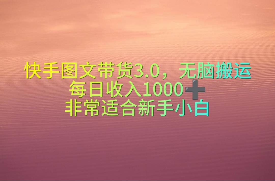 （10252期）快手图文带货3.0，无脑搬运，每日收入1000＋，非常适合新手小白-赛德副业库