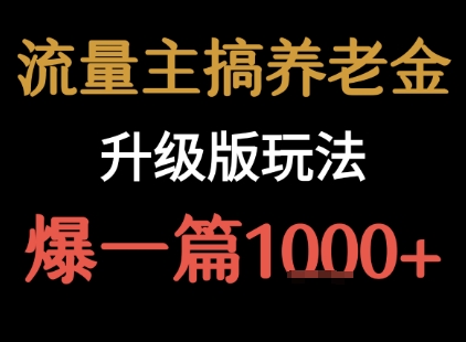 流量主之养老金升级版玩法 爆一篇收益1k+-赛德副业库