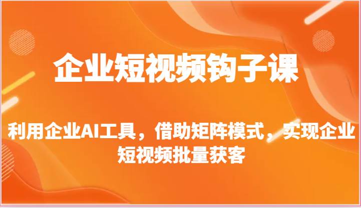 企业短视频钩子课-利用企业AI工具，借助矩阵模式，实现企业短视频批量获客-赛德副业库