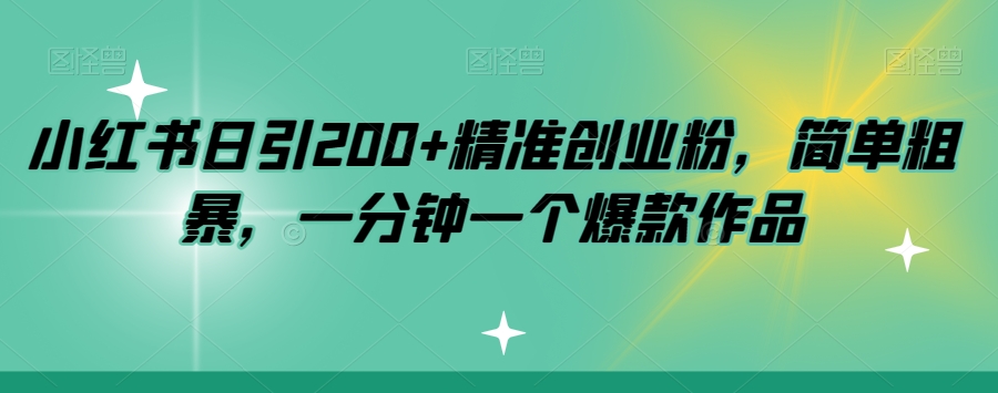 小红书日引200+精准创业粉，简单粗暴，一分钟一个爆款作品【揭秘】-赛德副业库