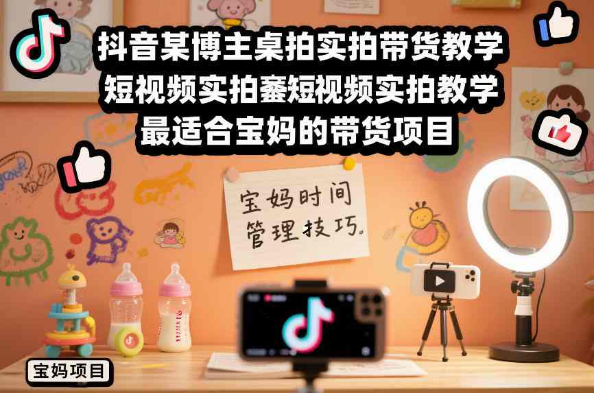 抖音某博主桌拍实拍带货教学，短视频实拍教学，最适合宝妈的带货项目-赛德副业库