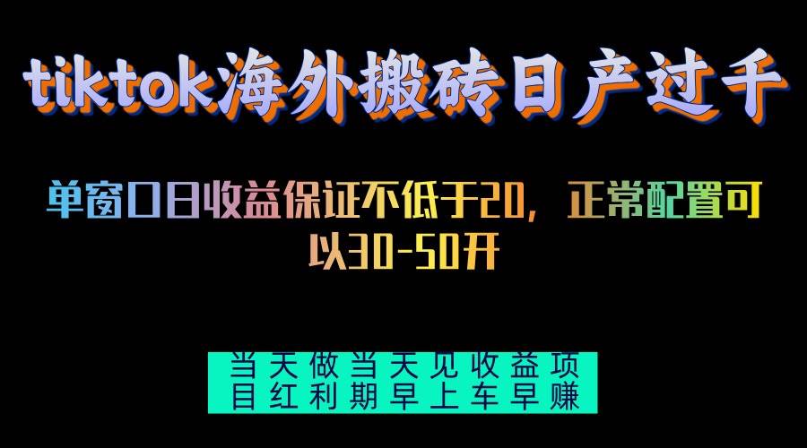 (13079期)tiktok海外搬砖项目单机日产过千当天做当天见收益-赛德副业库