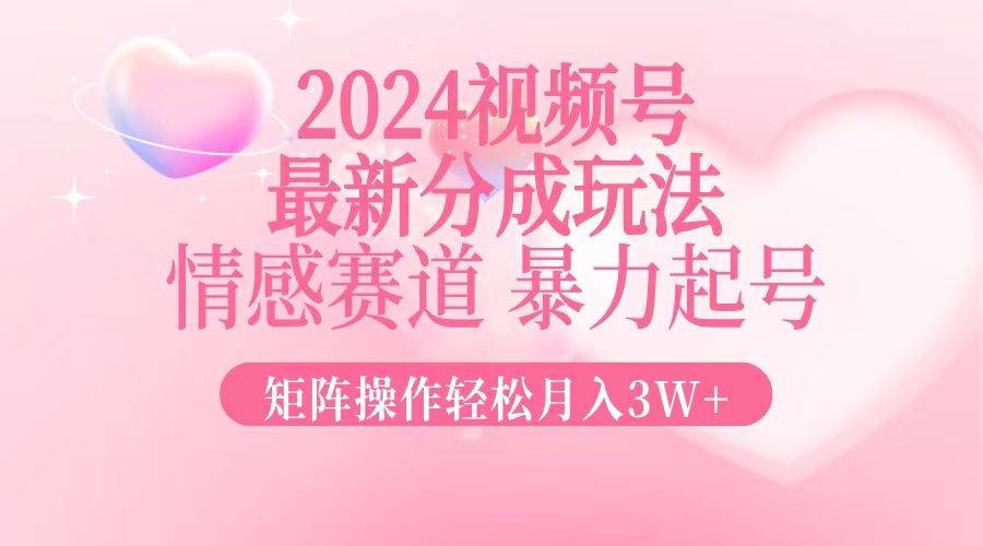 （12922期）2024最新视频号分成玩法，情感赛道，暴力起号，矩阵操作轻松月入3W+-赛德副业库