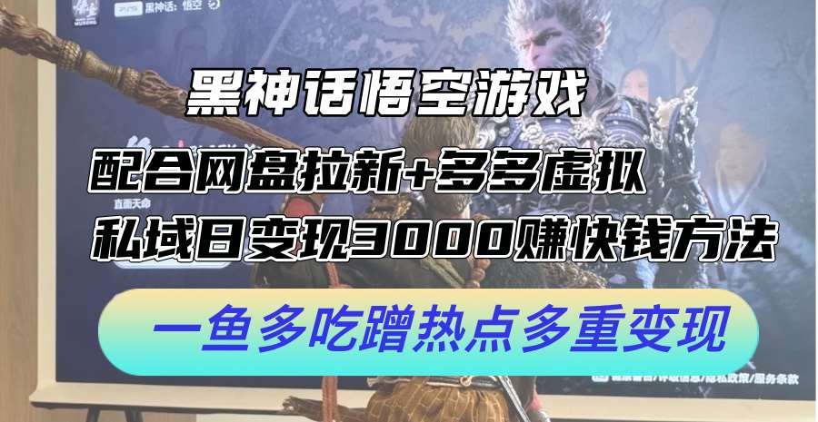 黑神话悟空游戏配合网盘拉新+多多虚拟+私域日变现3k+赚快钱方法，一鱼多吃蹭热点多重变现【揭秘】-赛德副业库