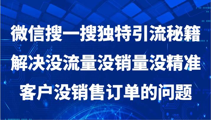 微信搜一搜暴力引流，解决没流量没销量没精准客户没销售订单的问题-赛德副业库