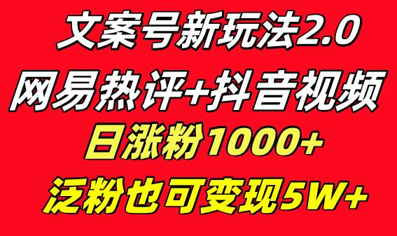 （8484期）文案号新玩法 网易热评+抖音文案 一天涨粉1000+ 多种变现模式 泛粉也可变现-赛德副业库