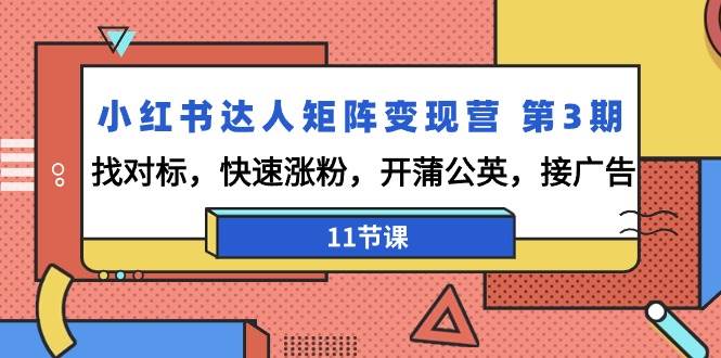 (9203期)小红书达人矩阵变现营 第3期,找对标,快速涨粉,开蒲公英,接广告-11节课-赛德副业库