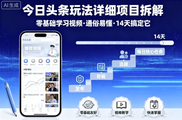 今日头条玩法详细项目拆解，零基础学习视频 通俗易懂 14天搞定它-赛德副业库