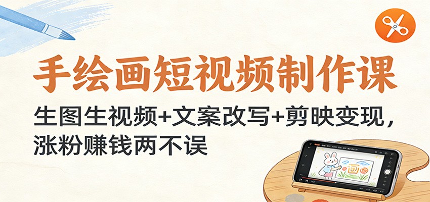 手绘画短视频制作课:生图生视频+文案改写+剪映变现,涨粉赚钱两不误-赛德副业库