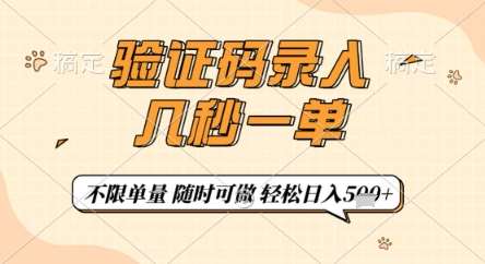 验证码录入,几秒钟一单,只需一部手机即可开始,随时随地可做,每天5张+【揭秘】-赛德副业库
