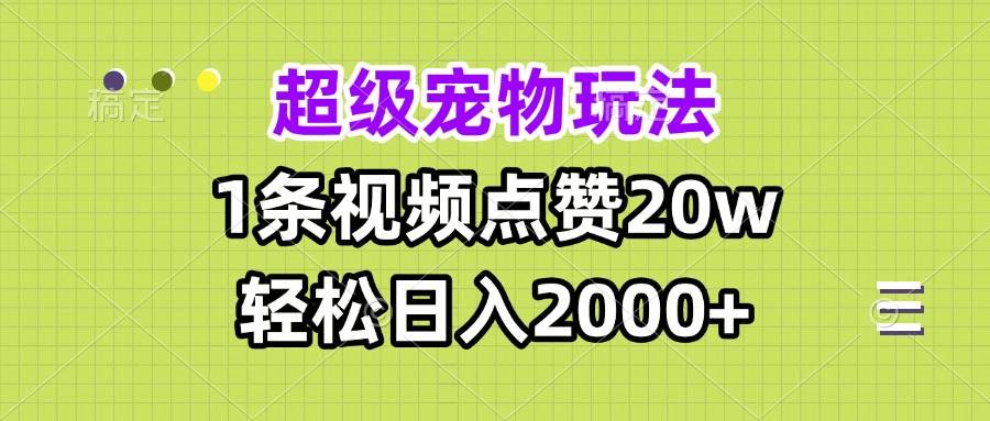 （13578期）超级宠物视频玩法，1条视频点赞20w，轻松日入2000+-赛德副业库