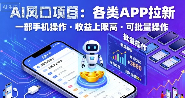 AI风口项目，各类APP拉新，一部手机就可以操作，收益上限高，可批量操作-赛德副业库