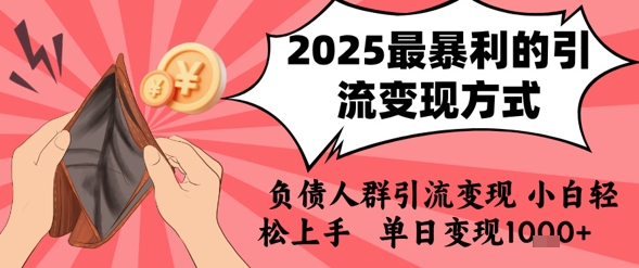 2025年最暴利的引流变现方式，负债人群引流变现，小白轻松上手，日入1k-赛德副业库