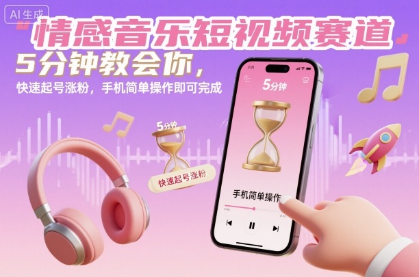 情感音乐短视频赛道，5分钟教会你，快速起号涨粉，手机简单操作即可完成-赛德副业库