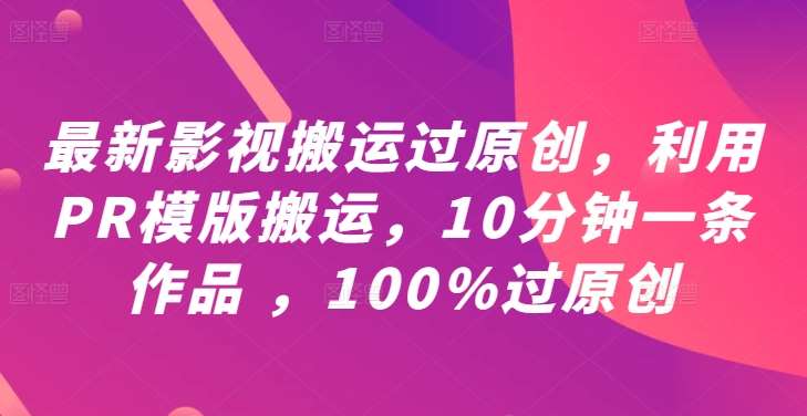 最新影视搬运过原创，利用PR模版搬运，10分钟一条作品 ，100%过原创【教程+PR模板】-赛德副业库