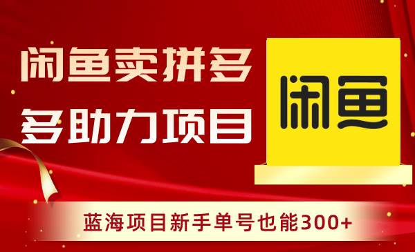 （8452期）闲鱼卖拼多多助力项目，蓝海项目新手单号也能300+-赛德副业库