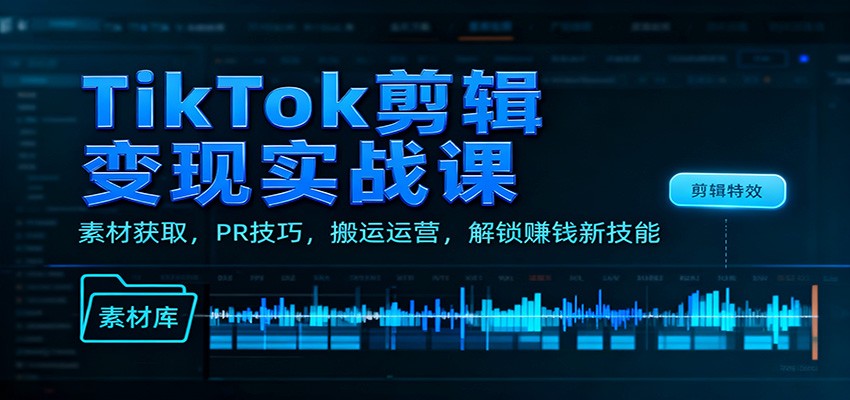 TikTok剪辑变现实战课：素材获取，PR技巧，搬运运营，解锁赚钱新技能-赛德副业库