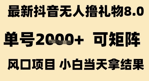 最新抖音无人撸礼物8.0，单号2k+，可矩阵风口项目，小白当天拿结果【揭秘】-赛德副业库