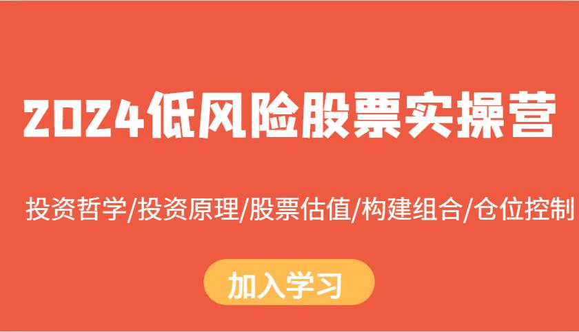 2024低风险股票实操营:投资哲学/投资原理/股票估值/构建组合/仓位控制-赛德副业库