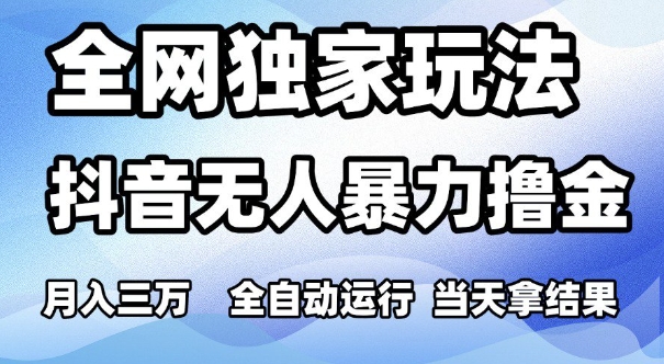 全网独家玩法，抖音无人暴力撸金，月入3W，全自动运行，当天拿结果，可矩阵【揭秘】-赛德副业库