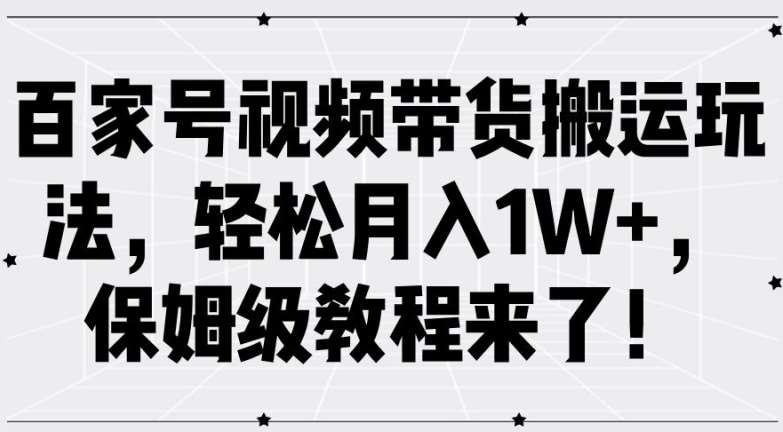 百家号视频带货搬运玩法，轻松月入1W+，保姆级教程来了【揭秘】-赛德副业库