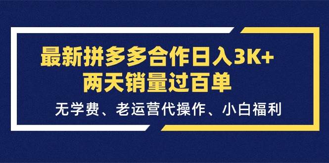 （11288期）最新拼多多合作日入3K+两天销量过百单，无学费、老运营代操作、小白福利-赛德副业库