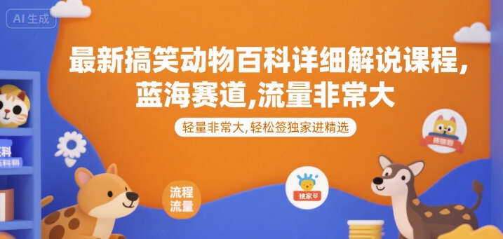 最新搞笑动物百科详细解说课程，蓝海赛道，流量非常大，轻松签独家进精选-赛德副业库
