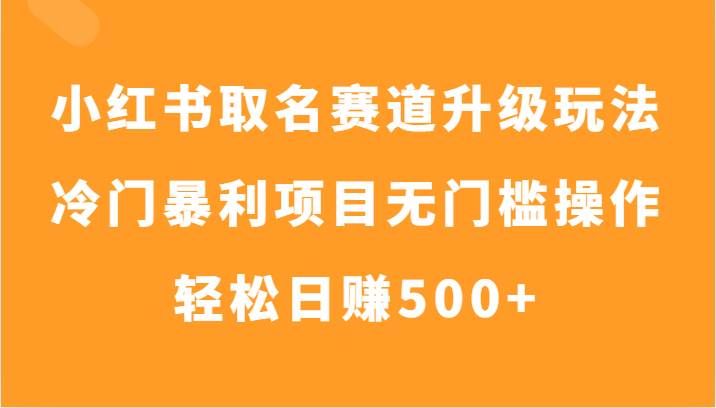 小红书取名赛道升级玩法，冷门暴利项目无门槛操作，轻松日赚500+-赛德副业库