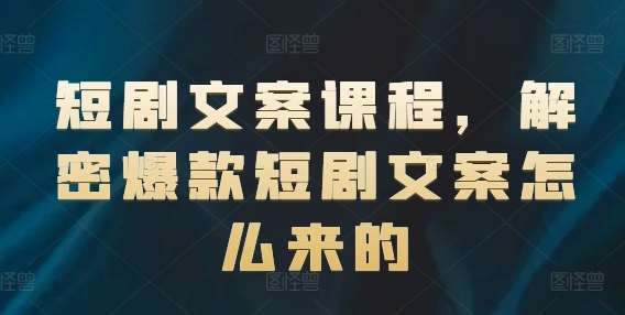 短剧文案课程，解密爆款短剧文案怎么来的-赛德副业库