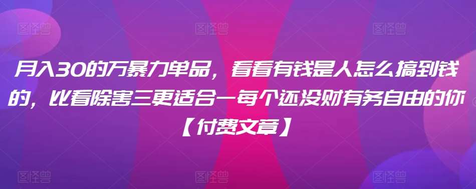 ​月入30‮的万‬暴力单品，​‮看看‬有钱‮是人‬怎么搞到钱的，比看除‮害三‬更适合‮一每‬个还没‮财有‬务自由的你【付费文章】-赛德副业库
