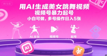 用AI生成美女跳舞视频，视频号暴力起号，小白可做，多号操作日入5张-赛德副业库