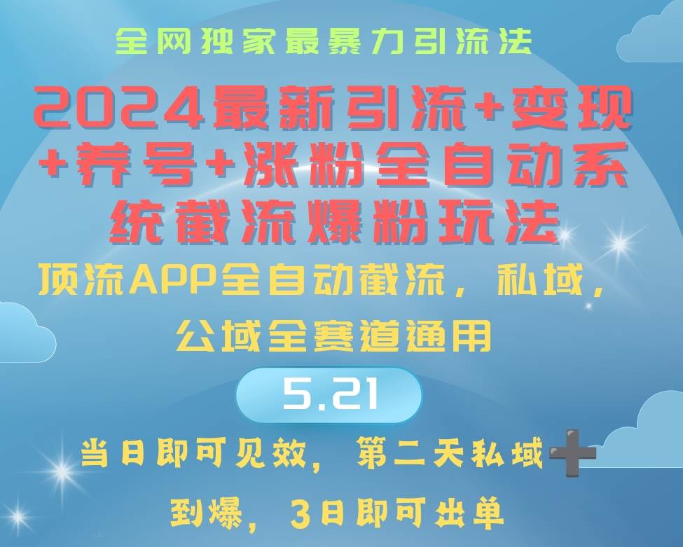 （10643期）2024最暴力引流+涨粉+变现+养号全自动系统爆粉玩法-赛德副业库