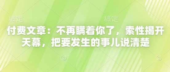 付费文章:不再瞒着你了,索性揭开天幕,把要发生的事儿说清楚-赛德副业库