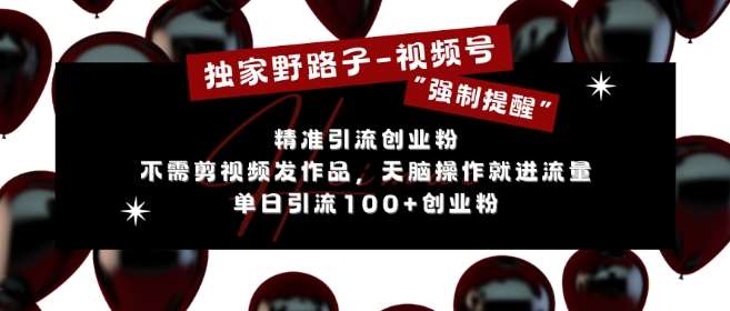 独家野路子利用视频号“强制提醒”，不需剪视频发作品，无脑操作就进流量，单日引流100+创业粉-赛德副业库
