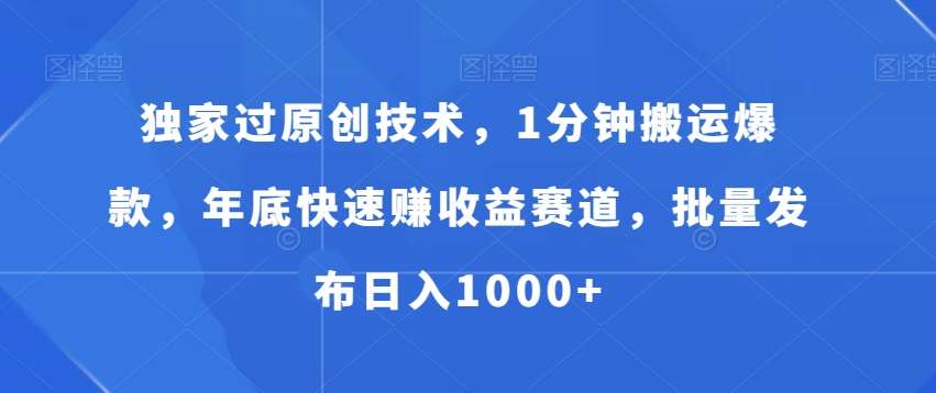 独家过原创技术，1分钟搬运爆款，年底快速赚收益赛道，批量发布日入1000+【揭秘】-赛德副业库