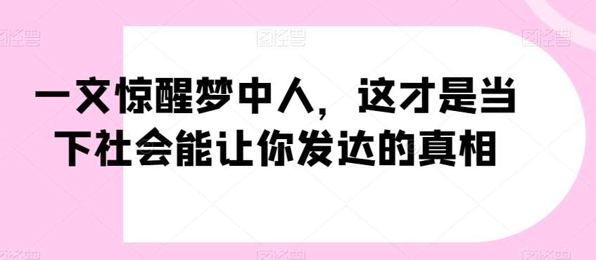 一文惊醒梦中人，这才是当下社会能让你发达的真相【公众号付费文章】-赛德副业库