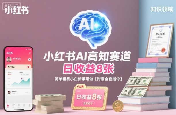 小红书AI高知赛道，日收益8张，简单粗暴小白新手可做【附带全套指令】-赛德副业库