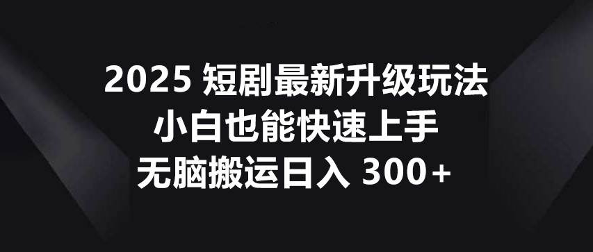 2025短剧最新升级玩法，小白也能快速上手，无脑搬运日入300+-赛德副业库