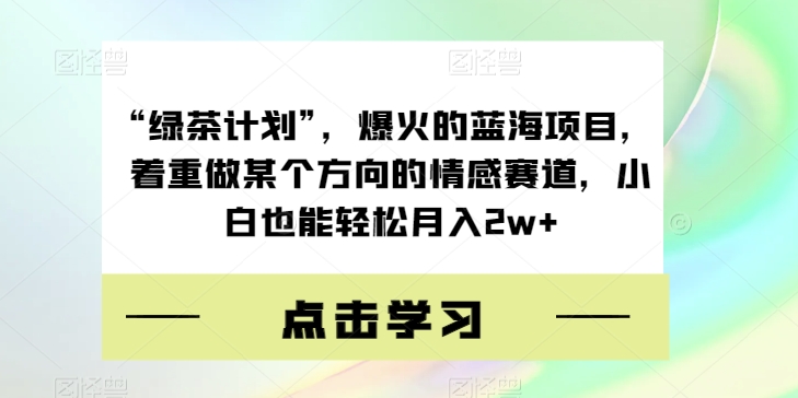 “绿茶计划”,爆火的蓝海项目,着重做某个方向的情感赛道,小白也能轻松月入2w+【揭秘】-赛德副业库