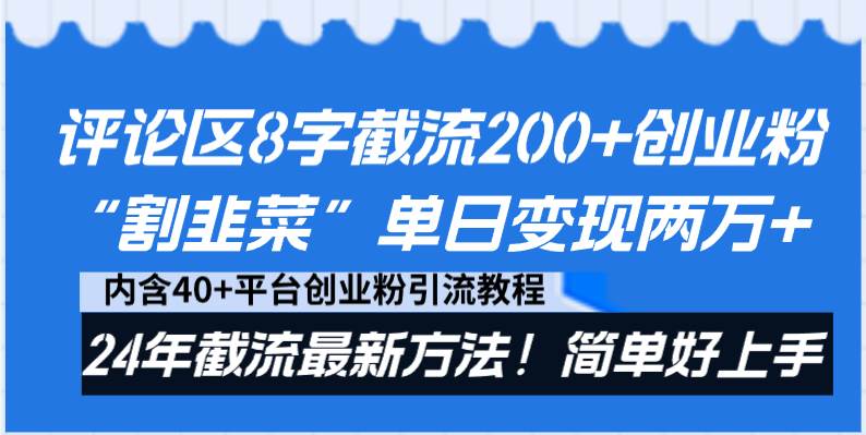 （8771期）评论区8字截流200+创业粉“割韭菜”单日变现两万+24年截流最新方法！-赛德副业库
