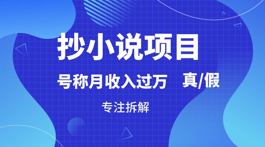 抄小说项目，号称月入过万，到底是否真实，能不能做，详细拆解-赛德副业库