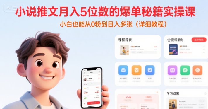 小说推文月入5位数的爆单秘籍实操课,,小白也能从0粉到日入多张(详细教程)-赛德副业库