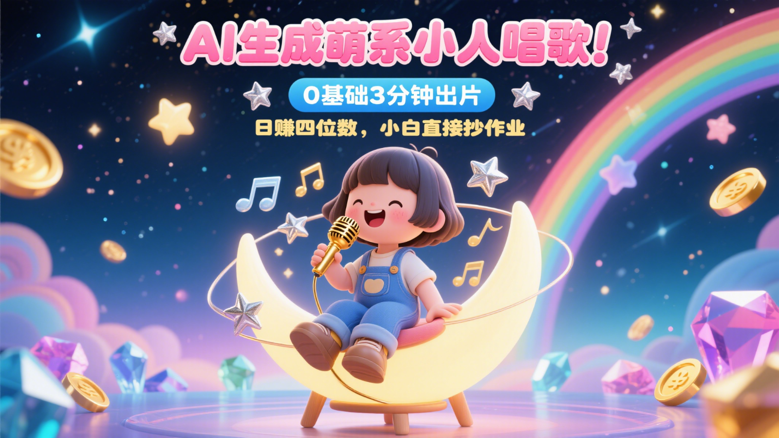 AI生成萌系小人唱歌！0基础3分钟出片，28个作品涨粉9万，日赚四位数，小白直接抄作业-赛德副业库