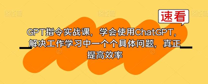 GPT指令实战课，学会使用ChatGPT，解决工作学习中一个个具体问题，真正提高效率-赛德副业库