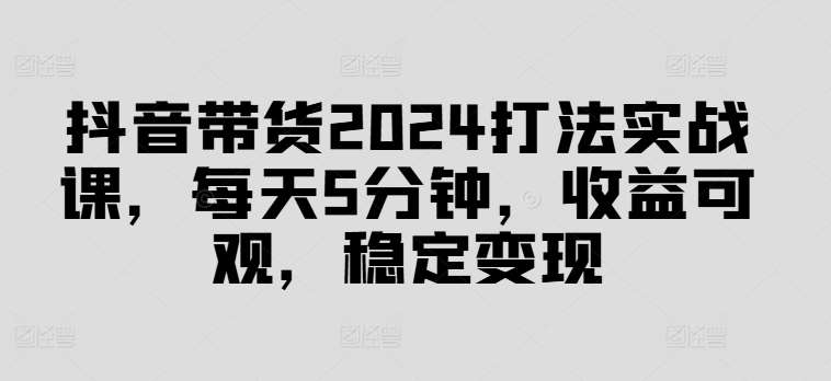 抖音带货2024打法实战课，每天5分钟，收益可观，稳定变现【揭秘】-赛德副业库
